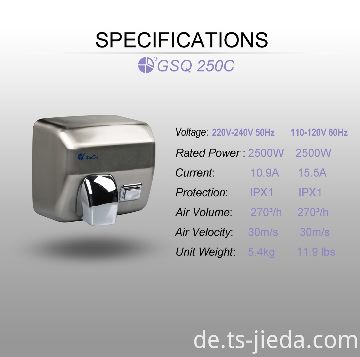 Moderner gebürsteter Händetrockner mit Knöpfen Modern button type brushed hand dryer